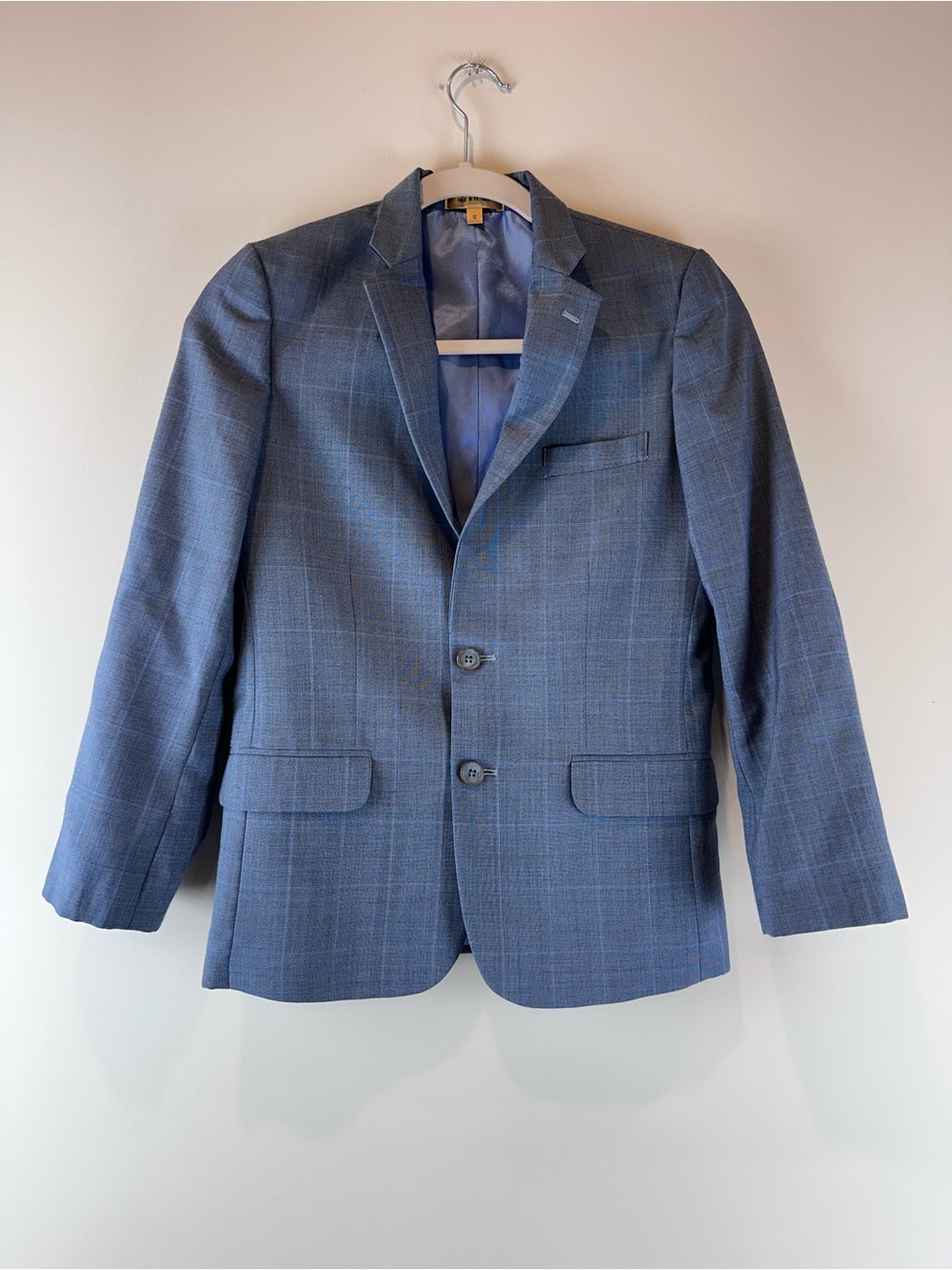 Class Club Boy’s Blue Plaid Modern Fit 2 Button Wool Blend Blazer Jacket Size 12